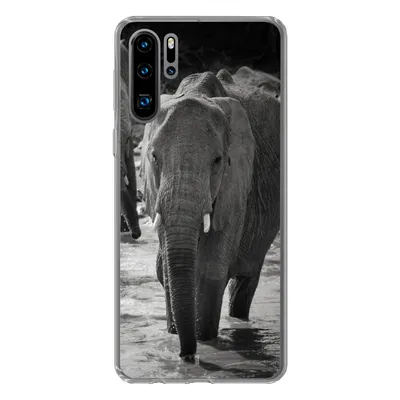 Produktbild von MuchoWow® Handyhülle Schutzhülle Hülle für Huawei P30 Pro Elefant - Tiere - Wasser - Schwarz und weiß Silikon Softcase Handy Hülle - Schutzdeckel