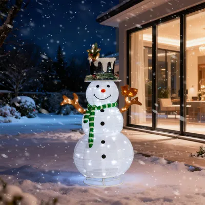 Image de ALIGHTUP Bonhomme de neige LED 120cm, décoration de Noël avec 120 LED, pliable, éclairage de Noël pour l'extérieur et l'intérieur