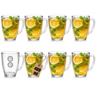 Obrázek produktu pro com-four® 8 sklenic na čaj z tvrzeného skla – 400 ml, žáruvzdorné hrnky na kávu