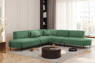 Produktbild von Ecksofa Designersofa VALENCIA in Stoff Noel Grün Universal