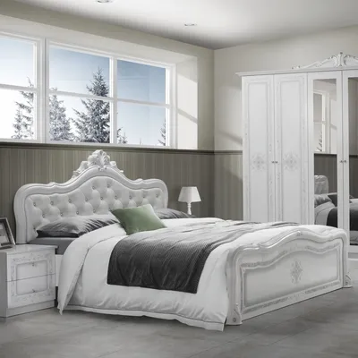 Produktbild von Casa Padrino Luxus Barock Doppelbett mit Glitzersteinen Weiß / Grau - Barock Schlafzimmer Möbel