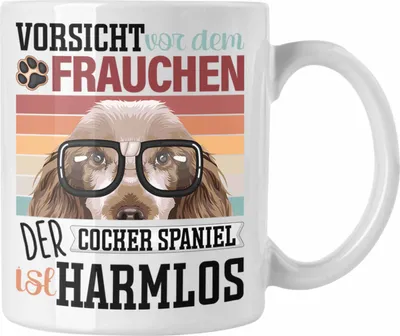 Produktbild von Trendation - Cocker Spaniel Besitzerin Frauchen Tasse Geschenk Lustiger Spruch Geschenkidee Vorsicht Vor Dem Frauchen (Weiß)