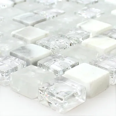 Produktbild von Glas Marmor Mosaikfliesen Weiß Malawi Bruchglas Quadrat