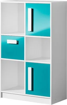 Produktbild von Kinderzimmer - Kommode Walter 07, Farbe: Weiß / Blau Hochglanz - 133 x 80 x 40 cm (H x B x T)