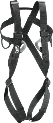 Schwarzer Klettergurt "8003" von Petzl; geeignet für Klettern; mit verstellbaren Schnallen und stabiler Konstruktion.