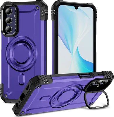 Produktbild von Magnetisch Hülle für Samsung Galaxy A15 5G/4G, Heavy Duty Militärischer Stoßfest Handyhülle Kamera-Ringständer Lila