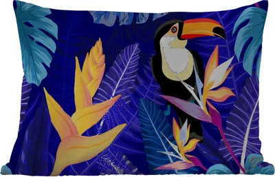 Produktbild von MuchoWow® Outdoor Kissen - Dschungel - Tukan - Blumen - Pflanzen - Kinder - Lila - Tiere - 60x40 cm - Wetterfest - Lounge Kissen - Zierkissen - Kissen für Innenräume