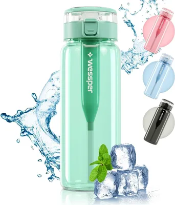 Produktbild von Wessper Tritan Trinkflasche 680 ml Türkis mit Aktivkohlefilter – Sport Wasserflasche