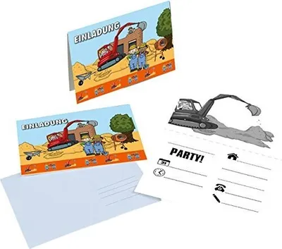 Produktbild von 16-tlg. Einladungs-Set BAUSTELLE für Mottoparty und Kindergeburtstag