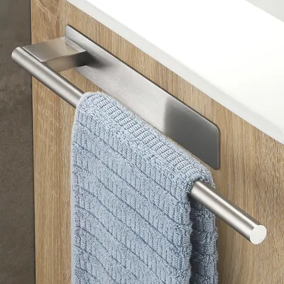 Produktbild von Handtuchhalter ohne Bohren, selbstklebender Handtuchhalter, Handtuchstange aus Edelstahl, wandmontierter Handtuchhalter, eleganter runder einarmiger Handtuchhalter in gebürstetem Silber.