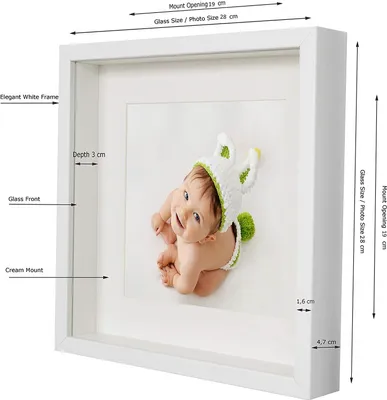 Obrázek produktu pro BD ART 28x28 cm Box 3D obrazový rám s paspartou 20x20 cm, bílý Čtvercový klasický objektový rám se skleněnou tabulí