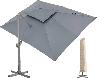 Immagine prodotto di Ombrellone 300x400 cm rettangolare con supporto e manovella, grande ombrellone a sbalzo grigio