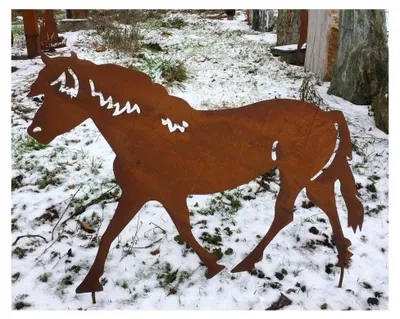 Produktbild von Trabendes Pferd Pony 80x60cm Gartenstecker Hengst Fohlen Rost Metall Tier mit Pflegeanleitung