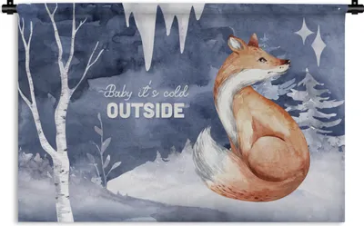 Produktbild von MuchoWow® Wandteppich Wandbehang Zitat - Winter - Fuchs 120x80 cm Tapisserie Dekoration Wandtuch - Wanddekorationen - Wandtücher