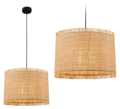 Zdjęcie produktu dla Lampa wisząca Briloner Borra, abażur ze słomy, styl boho, gwint E27, naturalny wygląd, średnica 40 cm, wysokość 128 cm