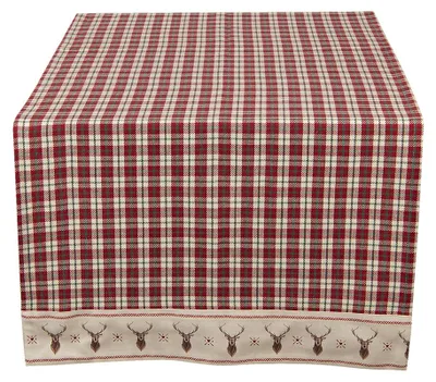 Zdjęcie produktu dla Clayre & Eef bieżnik na stół 50x140 cm czerwono-beżowy bawełna diamenty jeleń
