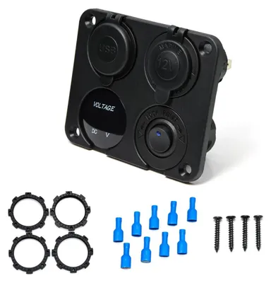Image de Panneau encastrable universel avec interrupteur marche/arrêt, double chargeur USB (4,2 A), sortie 12 V (prise allume-cigare) et volt
