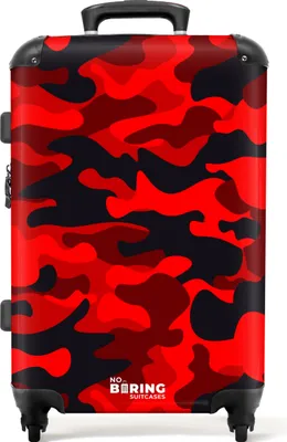 Produktbild von NoBoringSuitcases.com® Großer Koffer - Tarnfarbe - Rot - Schwarz - Tarnfarbe - Kombinationsschloss TSA - Hartschalen Trolley 4 Rollen - 72 liter - Reisekoffer - 66 cmKoffer Mittelgroß 67x43x25 cm, 72L,