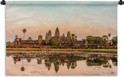 Produktbild von MuchoWow® Wandteppich Wandbehang Angkor Wat im Sonnenuntergang mit Spiegelung des Wassers 60x40 cm Tapisserie Dekoration Wandtuch - Wanddekorationen