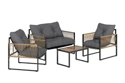 Produktbild von Gartenmöbel-Set, 4-teilig, Sofa, 2 Stühle, Tisch mit Glasplatte,Terrassenmöbel-Set