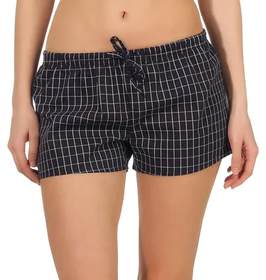 Produktbild von Edle Damen Shorty Schlafanzughose im Karomuster, kurze Schlafhose Pyjamahose Shorts ; schwarz , 44