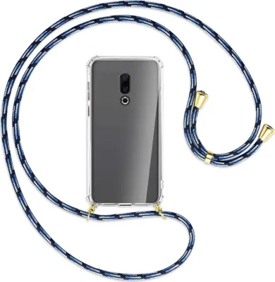 Produktbild von Handykette Backcover-Schutzhülle mit Band (Metall goldfarben) für Meizu 16 (M882Q) - Blautöne