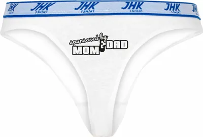 Produktbild von Damen Thong Slip - Boxer-0024-woman-white-v-XS - weiß - XS - vorn - Sponsored by mum and dad - lustiges Motiv - Spruch - Unterwäsche - Unterhose - Freizeit - lustig