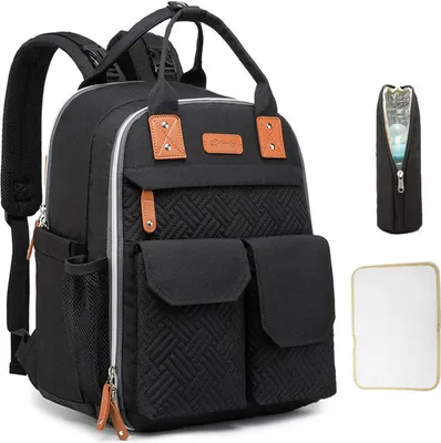 Produktbild von MODFU Wickeltasche Rucksack Großer Wickelrucksack mit Multifunktions-Babytaschen und mobiler Wickelauflage - Schnullerhalter und Kinderwagengurte - für Mama und Papa Schwarz