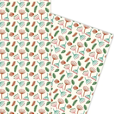 Produktbild von Weihnachtliches Geschenkpapier mit Weihnachts Pflanzen auf beige - G5949, 32 x 48cm