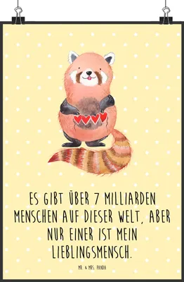 Produktbild von Mr. & Mrs. Panda Bild Roter Panda DIN A2 - Gelb Pastell - Geschenk, Plakat, Lieblingsmensch, Lustige Sprüche, Herz, Kunstdruck, Liebe, Rot, drucke, wanddeko, poster