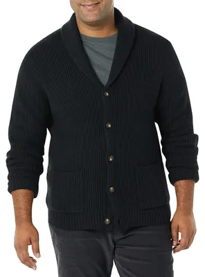 Produktbild von A. Essentials Herren Langärmliger Soft-Touch-Cardigan mit Schalkragen, Schwarz,