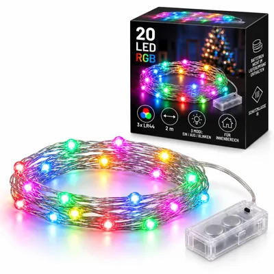 Produktbild von MasterLED LED Lichterkette Weihnachten 2m - 20 LED - RGB Farbwechsel - batteriebetrieben - Innen Deko - 3 Modi An Aus Blinken