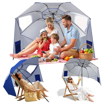 Zdjęcie produktu dla Parasol plażowy Peviasot 210 cm z spiralnym kołkiem do wbijania w ziemię, filtr UV 50+, regulowany kąt nachylenia, wodoodporny, z torbą transportową – idealny na plażę, do ogrodu i na kemping – kolor niebieski