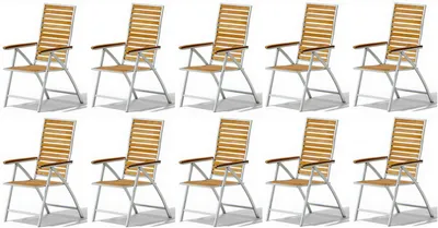 Produktbild von 10 Stk ALEOS. Hochlehner aus Edelstahl mit A-Grade TEAK Holz, Multipositionssessel Teakhochlehner Teakstuhl Gartenstuhl Gartensessel Klappstuhl - klappbar - Rückenlehne 5-fach verstellbar NASSAU