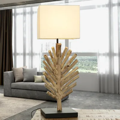 Produktbild von Tischleuchte Treibholz Stoff 69 cm hoch Handarbeit Unikat E27 Tischlampe SAWATH