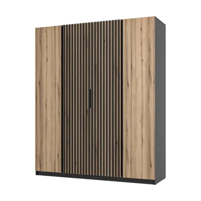 Produktbild von Geräumiger Kleiderschrank 200 VERU – Eiche/Schwarz/Schwarz