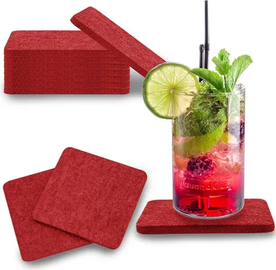 Produktbild von wortek Filz Untersetzer - Deko Tischset I Filzdeckel für Getränke, Tassen, Bar & Tisch, 8er Set I 10cm I Eckig, Dunkelrot