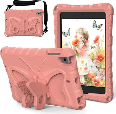 Image de Etui pour iPad mini 5/mini 4/mini 3/mini 2/mini 1, étui léger EVA anti-choc avec bandoulière et support papillon Rose