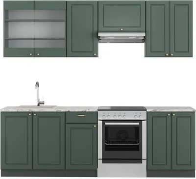 Produktbild von Küchenzeile Vicco Fame-Line Grün-Gold Landhaus/Anthrazit 240 cm , AP Marmor, Model 42197