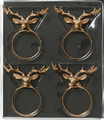 Produktbild von Serviettenringe Hirschkopf 3,7x5,5x3cm Metall 4er Set Gold
