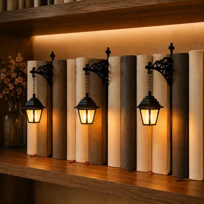 Produktbild von 3er-Set Bücherregal Lampe Vintage – Versteckte Metallhalterung, warmes Bernsteinlicht, Batterie, robustes Metall – Ideal für Bibliothek & Leseecke