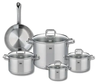 Image de Ensemble de 1 Poêle de cuisson 24 cm et 4 faitouts 14, 16, 20 et 26 cm Elo Profi Citrin
