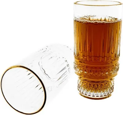 Produktbild von 6 tlg. Set Trinkgläser 285 ml transparent mit Riffle-Design & Goldumrandung