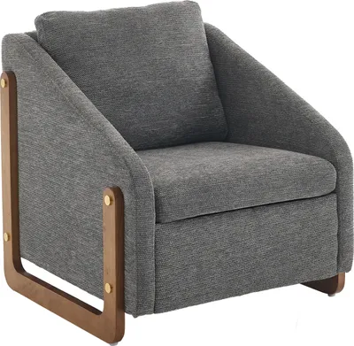 Produktbild von Sessel, Akzentstuhl für Wohnzimmer, Loungesessel, moderner Stuhl mit Armlehne aus Holz, mit Rückenkissen, Chenillestoff,