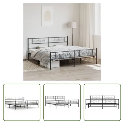 Produktbild von The Living Store Bettgestell mit Kopf- und Fußteil Metall Schwarz 200x200 cm