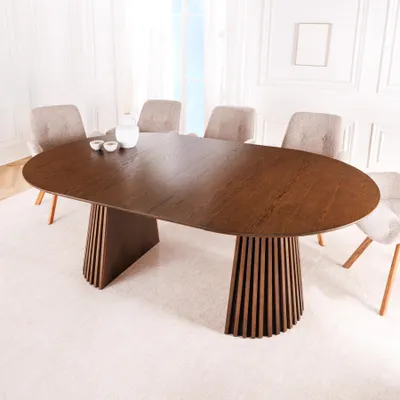 Produktbild von riess-ambiente Ausziehbarer Esstisch VALHALLA WOOD 120-160-200cm smoked braun Eiche rund Säulenfuß Massivholz Esszimmertisch Tisch Konferenztisch