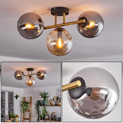 Produktbild von Fossobiubo Deckenlampe aus Metall/Glas in Schwarz/Gold/Rauch/Bernstein