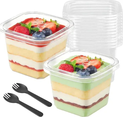 Productafbeelding van Set van 50 Plastic Dessertbekers met Lepel