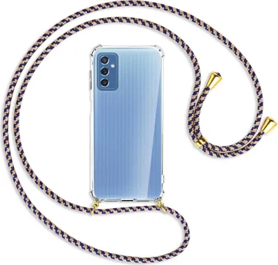 Produktbild von Handykette Backcover-Schutzhülle mit Band (Metall goldfarben) für Samsung Galaxy M52 5G (M526) - blau+beige