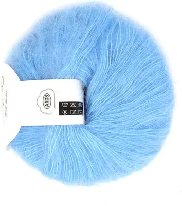 Image de Fil à tricoter mohair-pashm doux très apprécié, en laine angora à fibres longues (bleu clair)